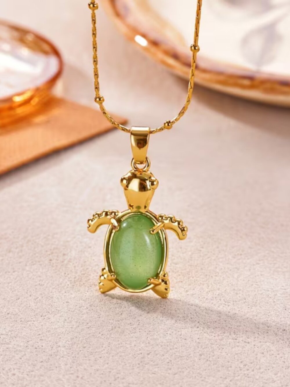 14K Gold Womens Green Jade Turtle Pendant Necklace New 14 Karat Silver Jewelry